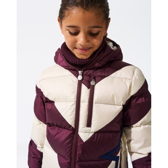 Perfect Moment Super Mojo Striped Puffer Down Jacket Burgundy Youth Size 10 NWT - Picture 2 of 10